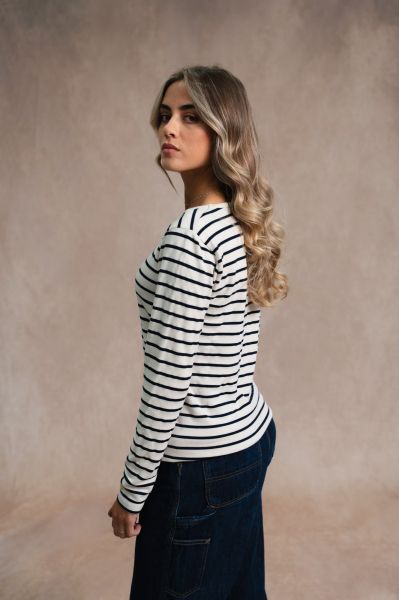 Дамска раирана тениска с дълъг ръкав