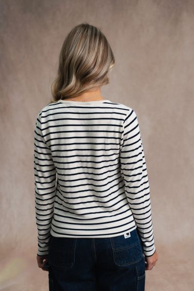 Дамска раирана тениска с дълъг ръкав